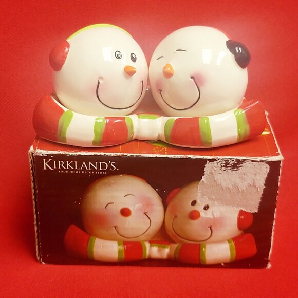 Kirklands Snowball Heads Salt Pepper Shaker Set 3 Piece 1997 - Picture 1 of 13